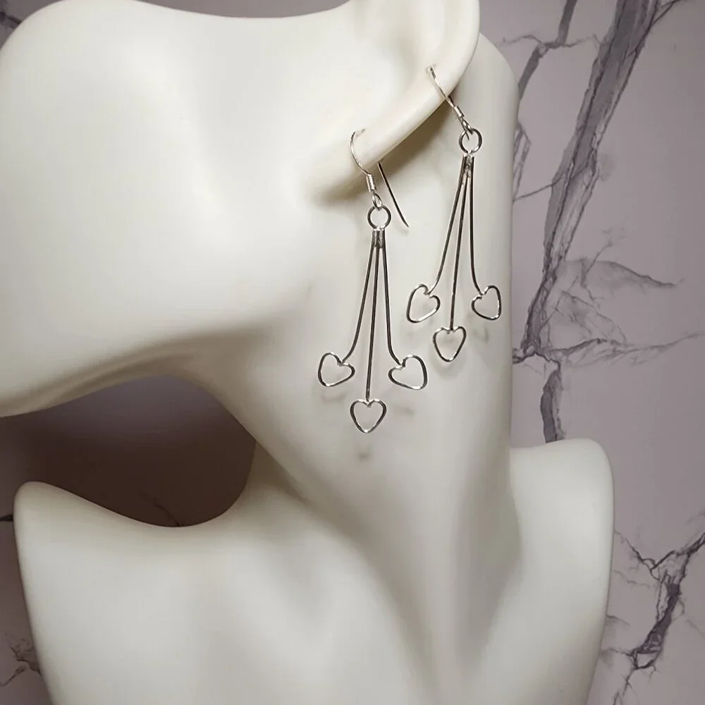 925 Silver Heart Dangle Earrings